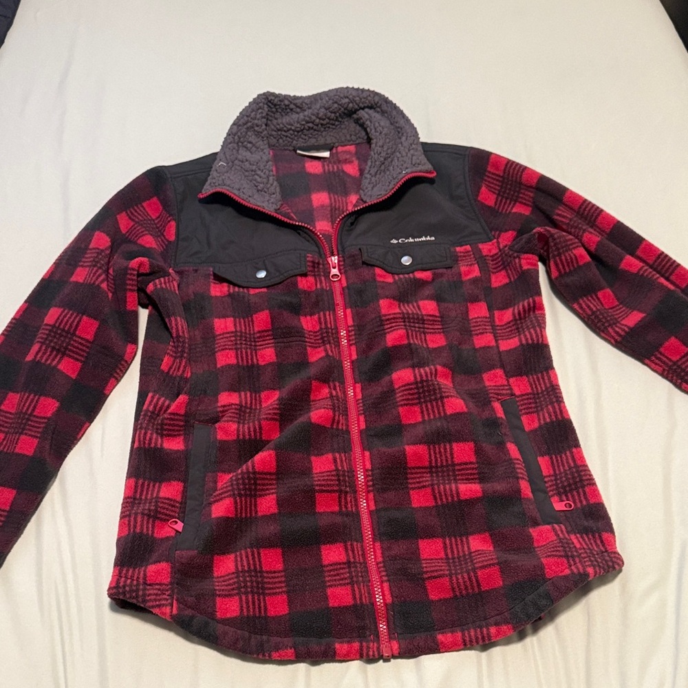 Columbia Red and Black Checkered Fleece Jacket